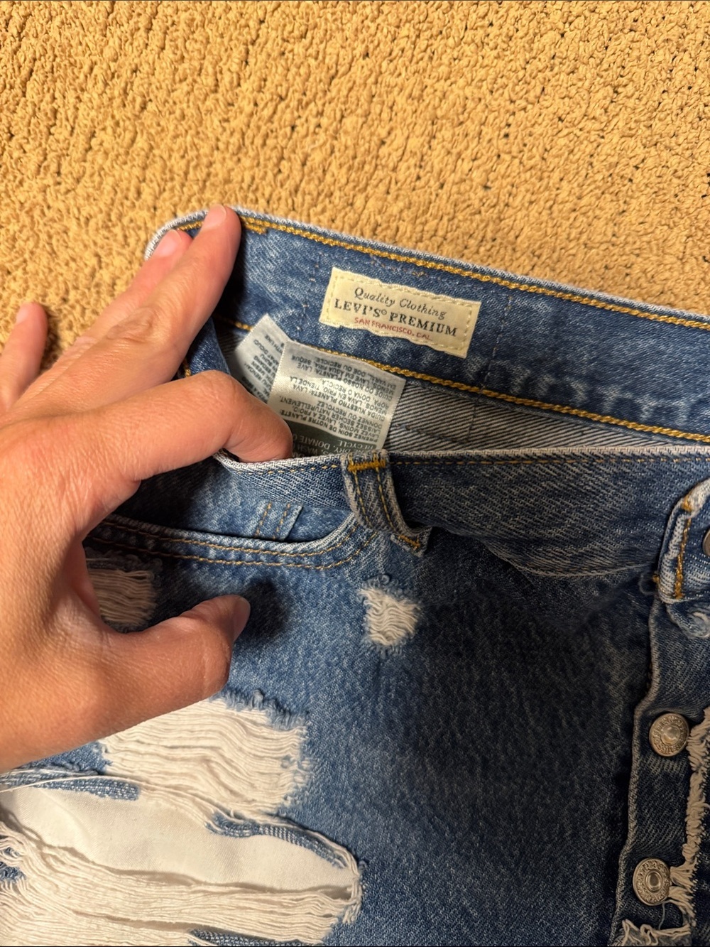 Levi's 501 Blue Distressed High-Rise Denim Cutoff Shorts - Picture 3 of 4